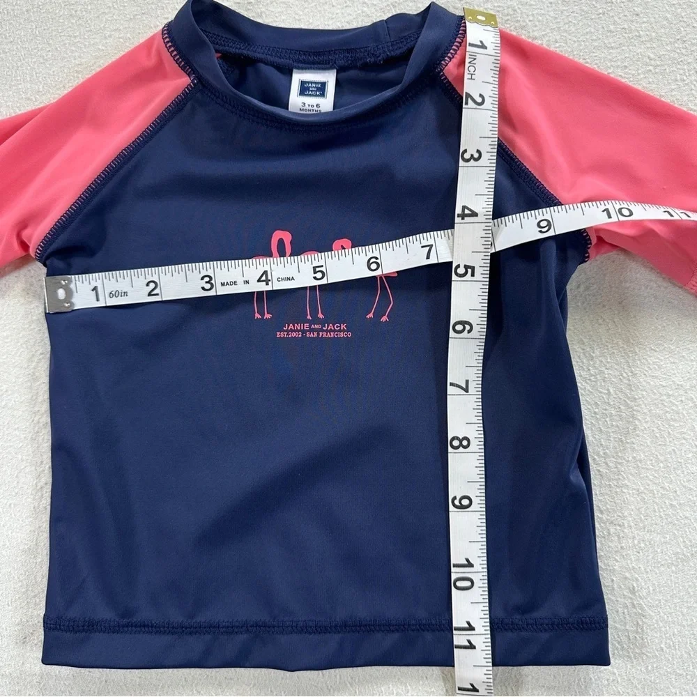 Janie and Jack Navy and Pink Flamingo Rashguard Sz 3-6M